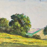 Tableau aquarelle "Plaine vallonnée et arborée" école du XX° siècle