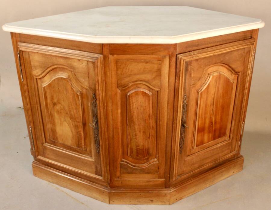 19th century walnut corner cupboard with Carrara marble top