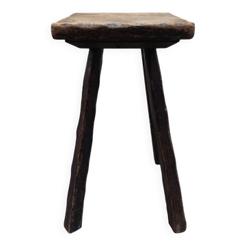 Tabouret de berger normand en chêne noirci art populaire vintage 