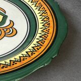 Henriot Quimper Breton earthenware plate – green-yellow-orange geometric pattern – Ø 24 cm