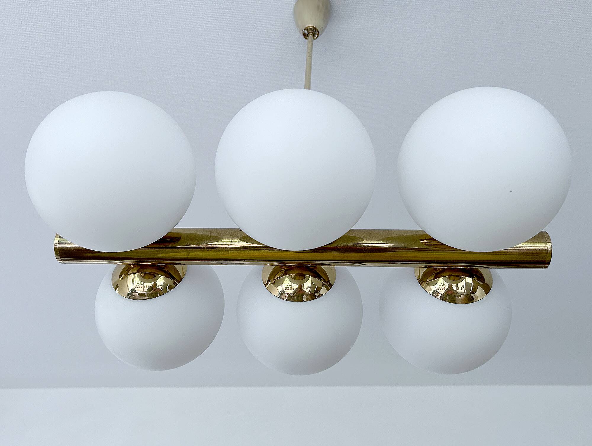 Vintage Glass Brass  Pendant Light, 1950s