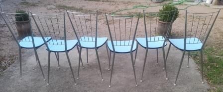 Lot of 6 blue formica chairs from the 1960s