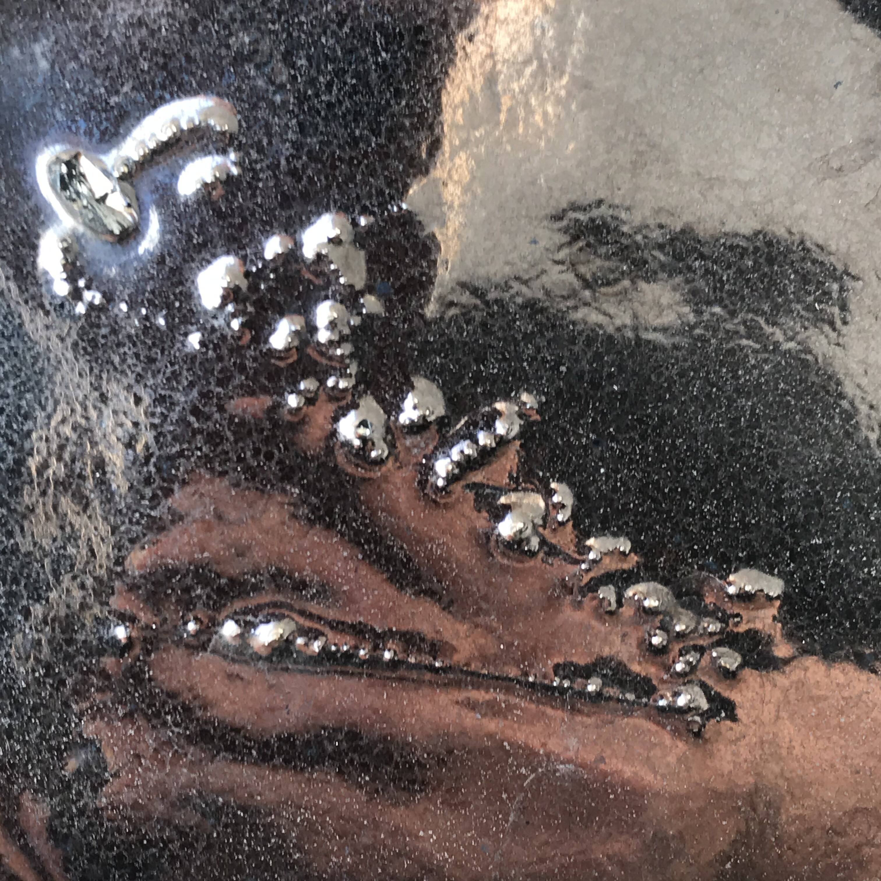 Black Ceramic Vase, pink inside color, signed