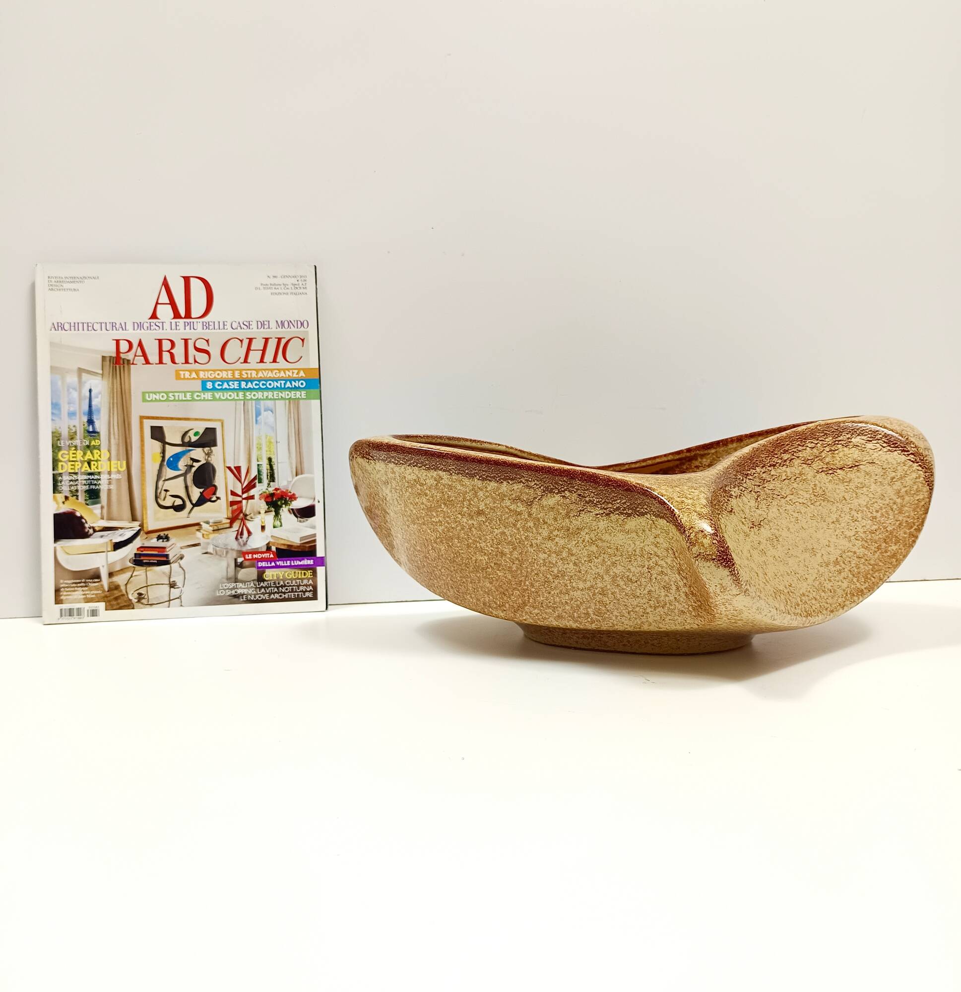 Brown Glazed Ceramic Trinket Bowl - Centerpiece by Bertoncello, Italy