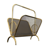 Magazine rack in brass and black lacquered metal, Italy 1970s