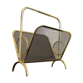 Magazine rack in brass and black lacquered metal, Italy 1970s