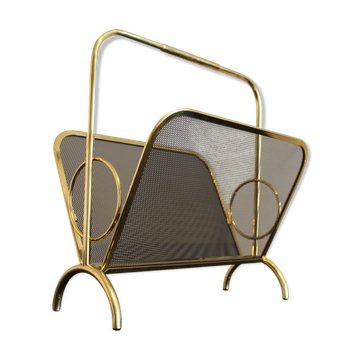 Magazine rack in brass and black lacquered metal, Italy 1970s