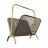 Magazine rack in brass and black lacquered metal, Italy 1970s