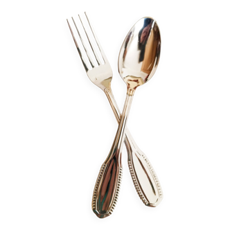 Vintage French silver children's cutlery set, 1 fork and 1 spoon