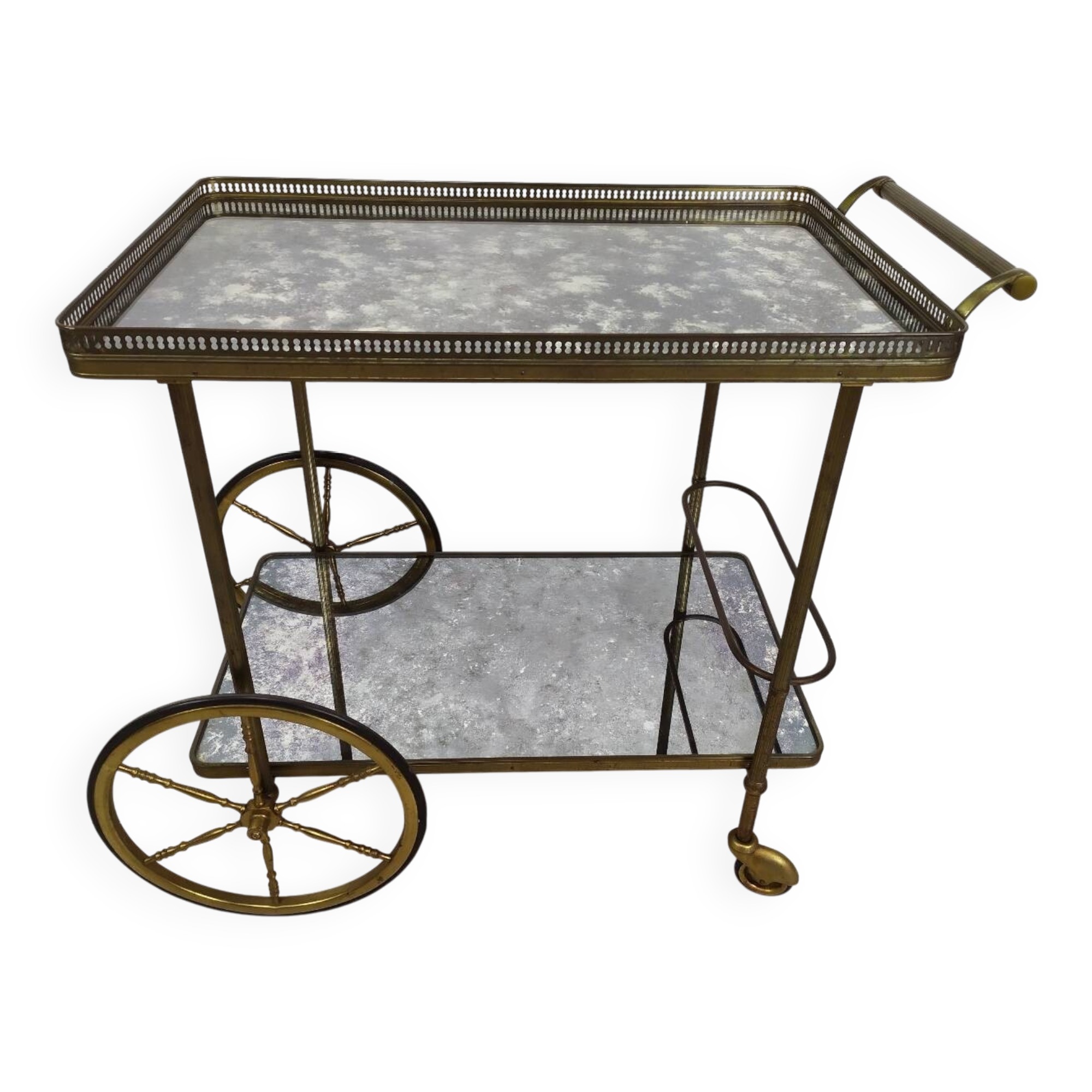 Brass and glass rolling trolley