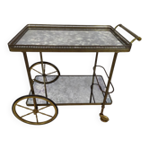 Desserte roulante laiton verre