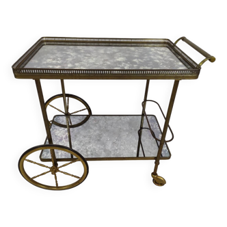 Desserte roulante laiton verre