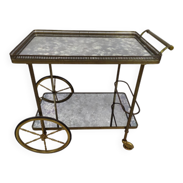 Brass and glass rolling trolley