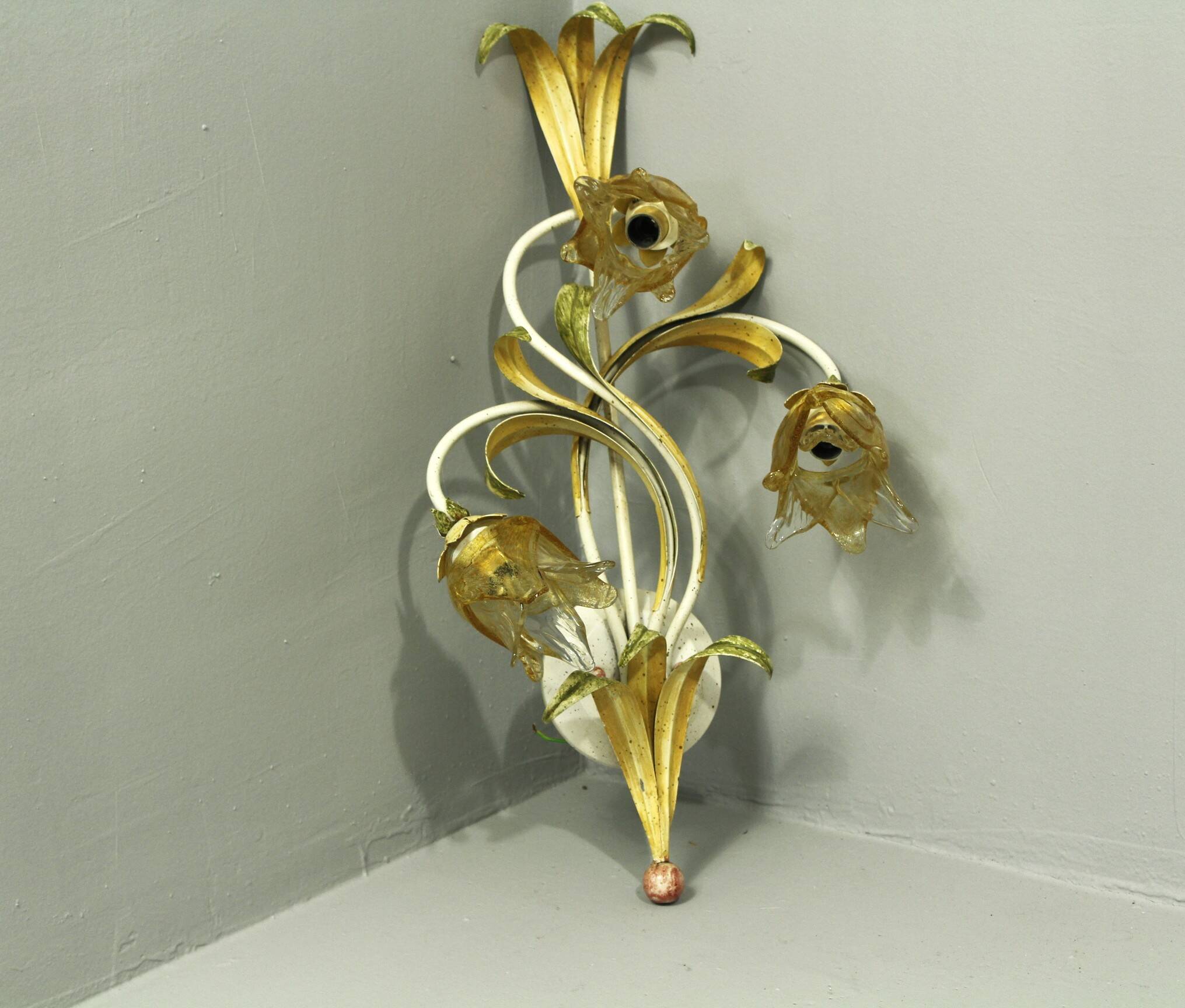 Set of 10 Wall Lights from colored hand crafted iron and Murano glass