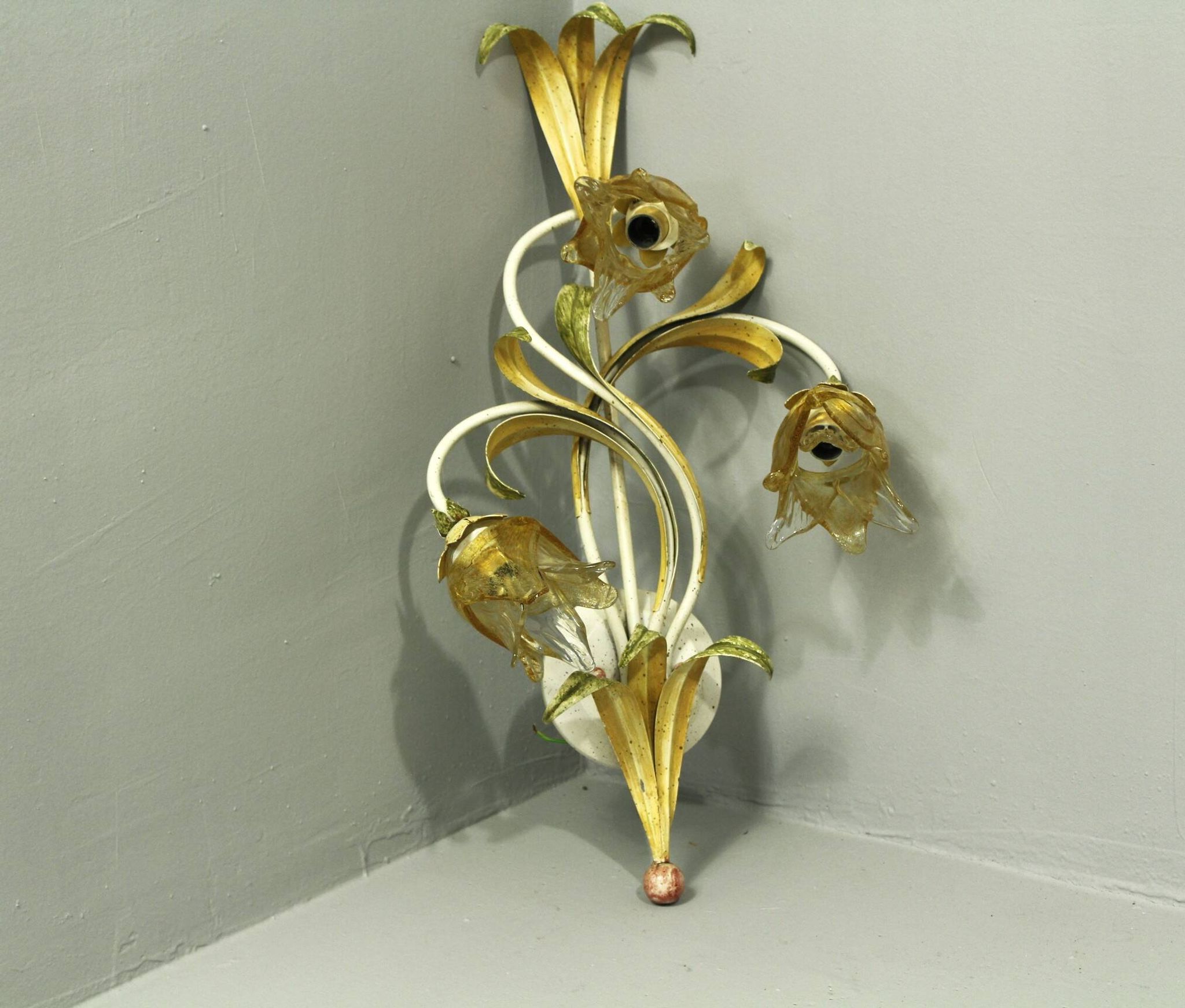 Set of 10 Wall Lights from colored hand crafted iron and Murano glass