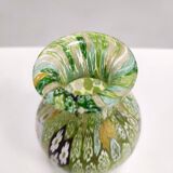 Millefiori Green Murano Glass Vase with Murrines and Gold Leaf, Italy