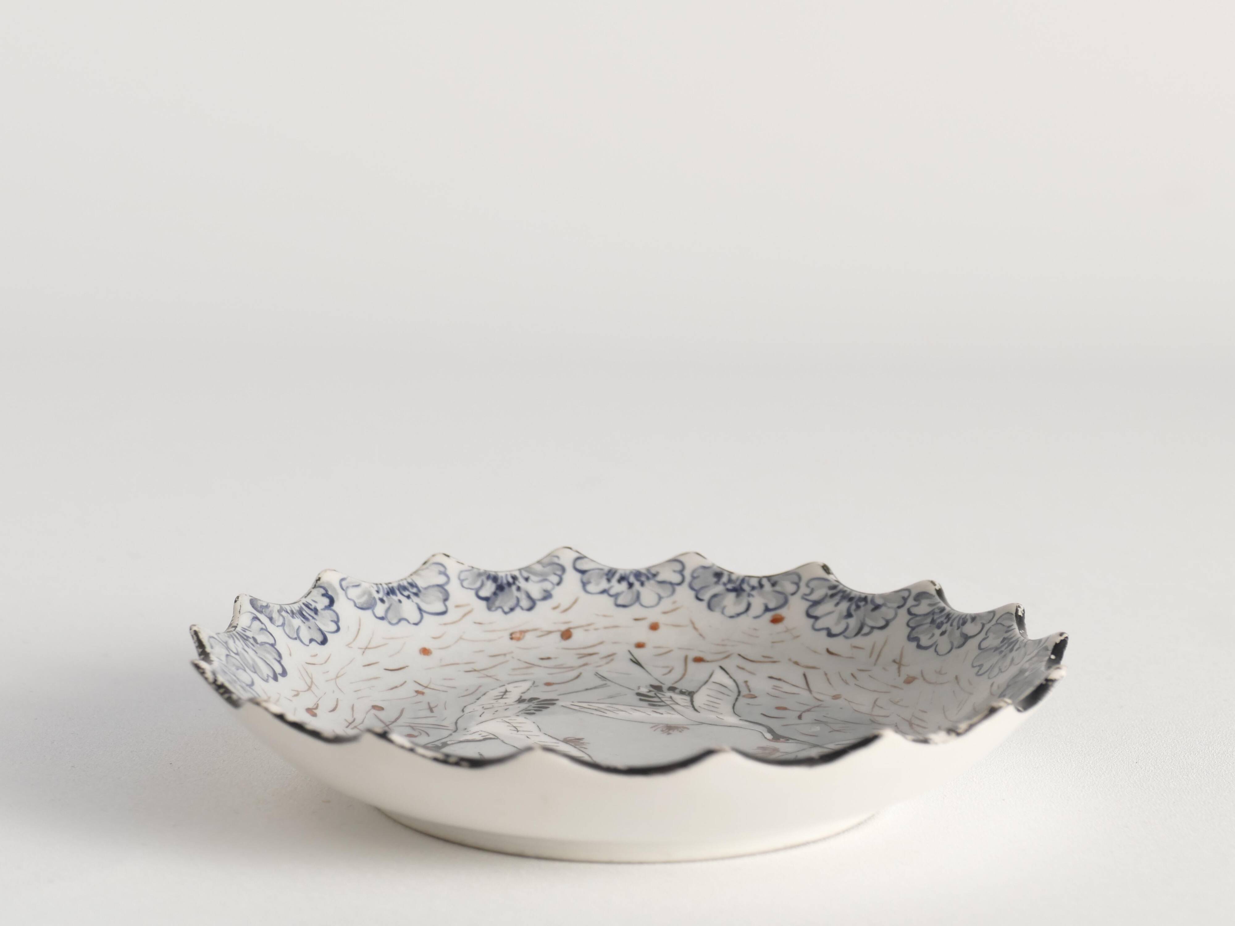 Japanese Meiji Period Light Blue Porcelain Dish with Cranes