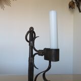 Brutalist candle holder to install or wall in blackened wrought iron blackened 40s 50s