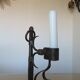 Brutalist candle holder to install or wall in blackened wrought iron blackened 40s 50s