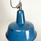 Industrial blue enamel factory lamp with cast iron top, 1960s