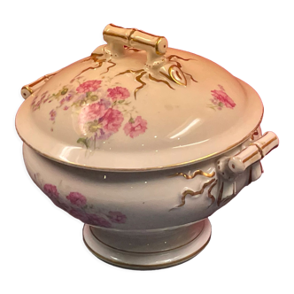 Alfred Hache & Cie porcelain tureen, gold flange floral decoration