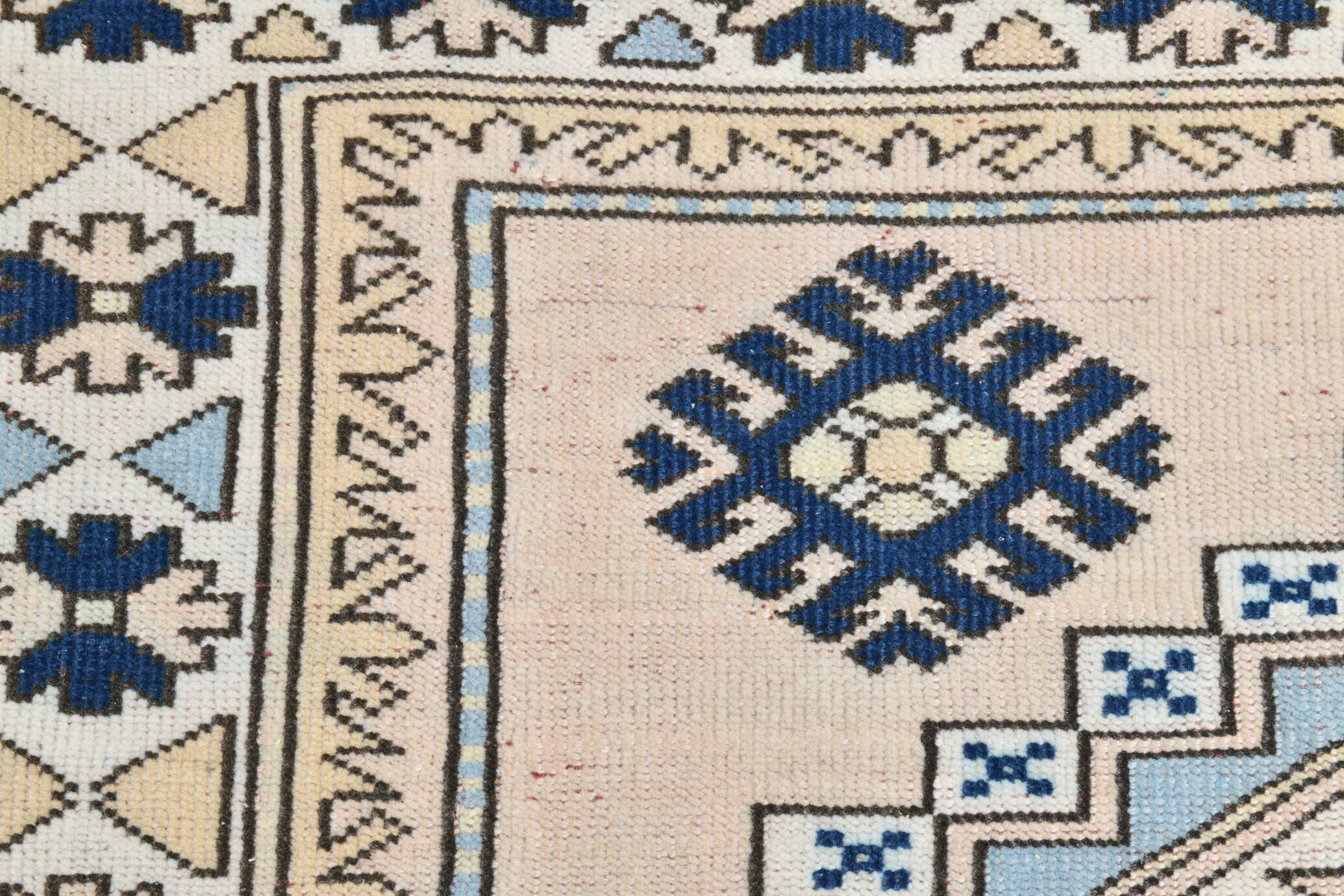 6x8 Vintage Rug İn Blue Tones, Turkish Wool Pattern Rug, 225x178 Cm