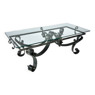 Table basse brutaliste en acier sculpté français, années 1960