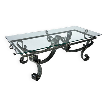 Table basse brutaliste en acier sculpté français, années 1960
