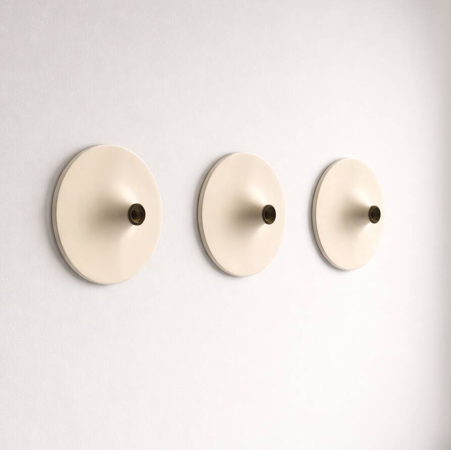 Set of 3 vintage disc wall lamps, 'Charlotte Perriand' for 'Les Arcs', 1970s.