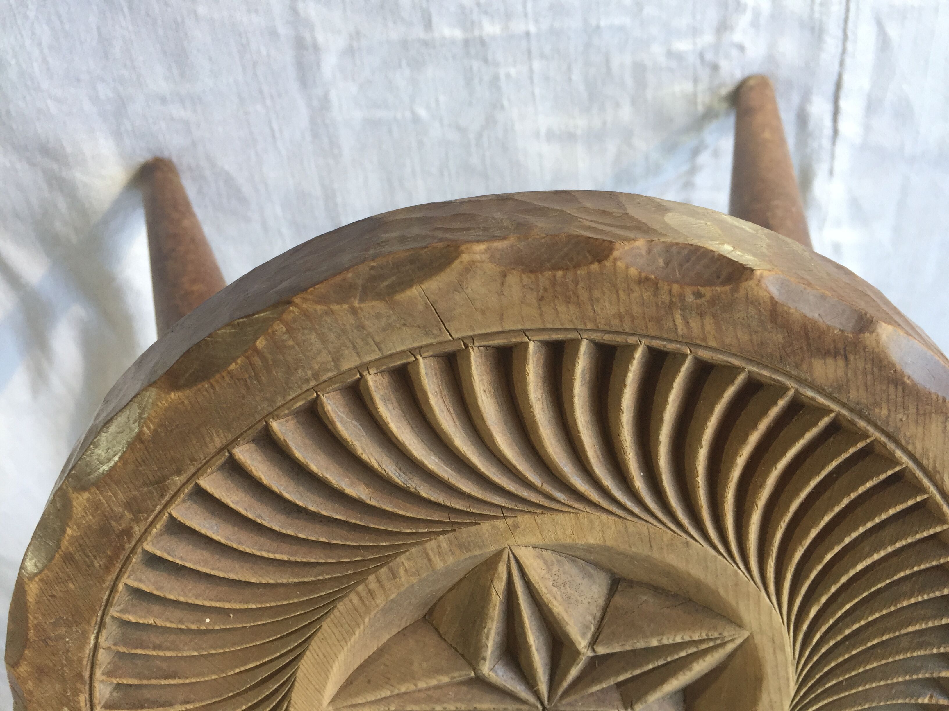 Wooden stool wood art popular tripod feet ancient compass