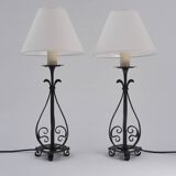 Paire de lampes de table anciennes en fer forgé Arts & Crafts des années 1920, anglaises, recâblées