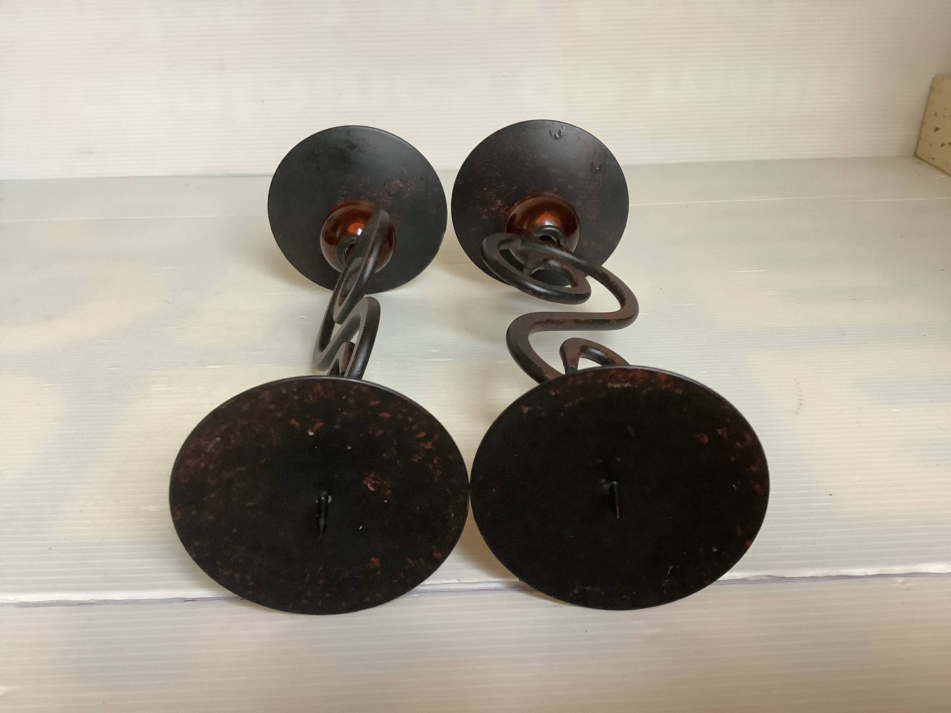 Pair of spiral candlesticks and beads