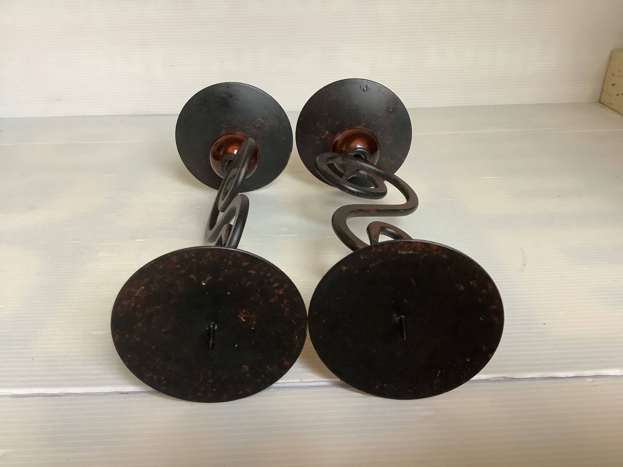 Pair of spiral candlesticks and beads