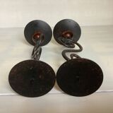 Pair of spiral candlesticks and beads