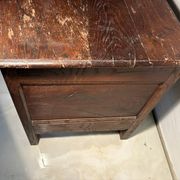 Rustic antique oak chest, original fittings and moulded panels.