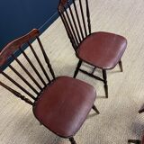 Set of 4 Tacoma Baumann bistro chairs in dark wood and brown leatherette