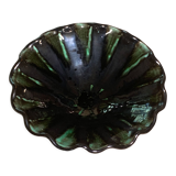 Vintage green and black glazed ceramic fruit cup