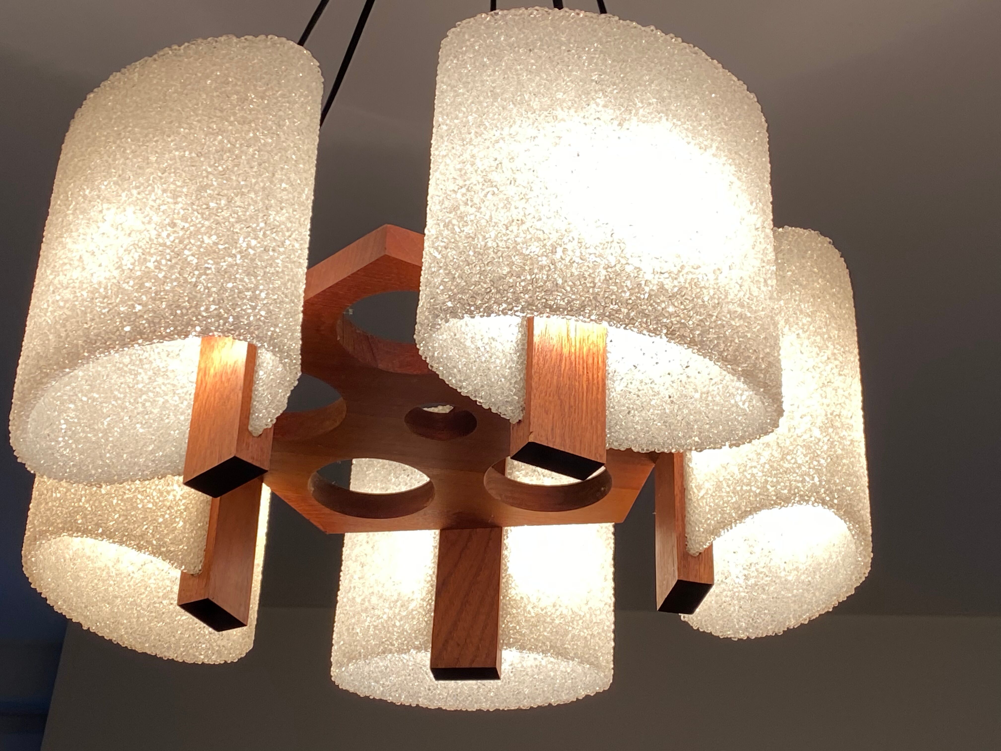 Seventies wood chandelier