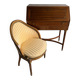 DeCoene antique wood writing desk with beige striped upholstered chair, brass-accented classic set