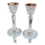 2 gold-edged crystal candlesticks