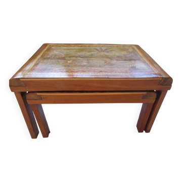 Pair of inlaid nesting tables, Art Deco