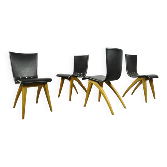 Set of four wingback dining chairs by G.J. van Os for van Os Culemborg, 1950s, Netherlands