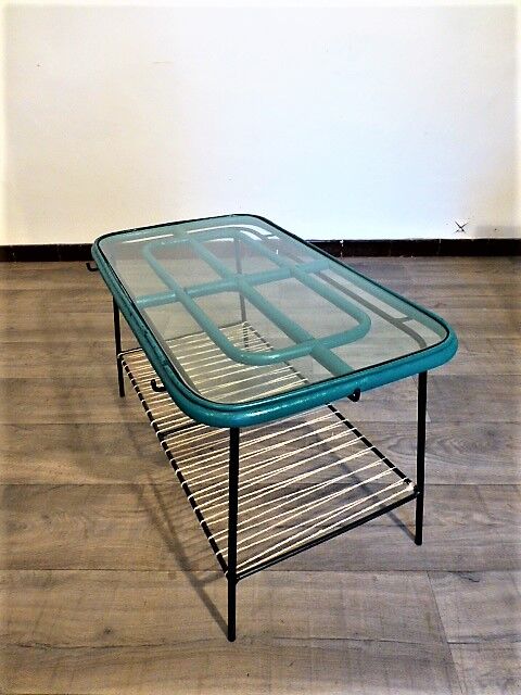 Table basse en rotin, métal et corde 1960