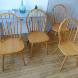 4 Scandinavian Windsor chairs in solid beech 1970s