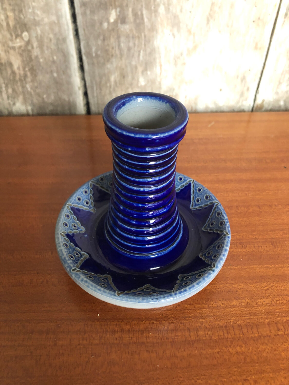 Paire de bougeoirs betschdorf schmitter céramique bleue vintage