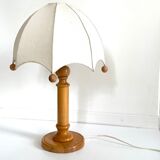 Wooden lamp and vintage fabric lampshade