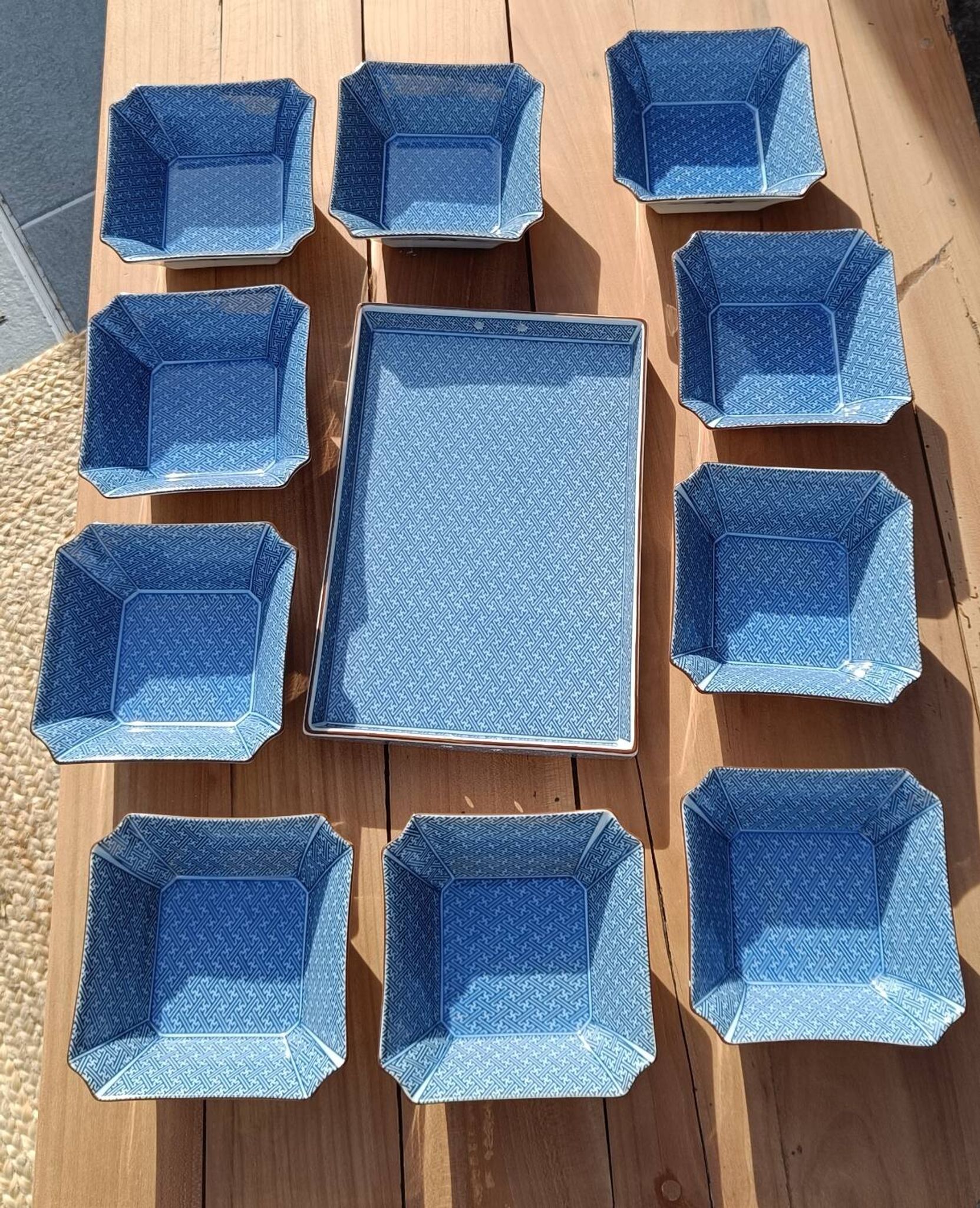 Asian set of platter and ten ramekins