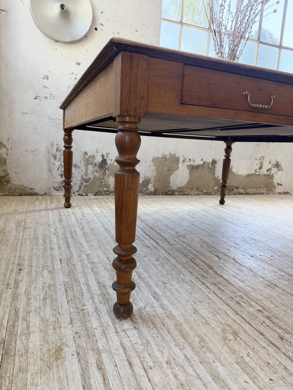 Grande table de ferme XL chêne « carrée » conférence 1950