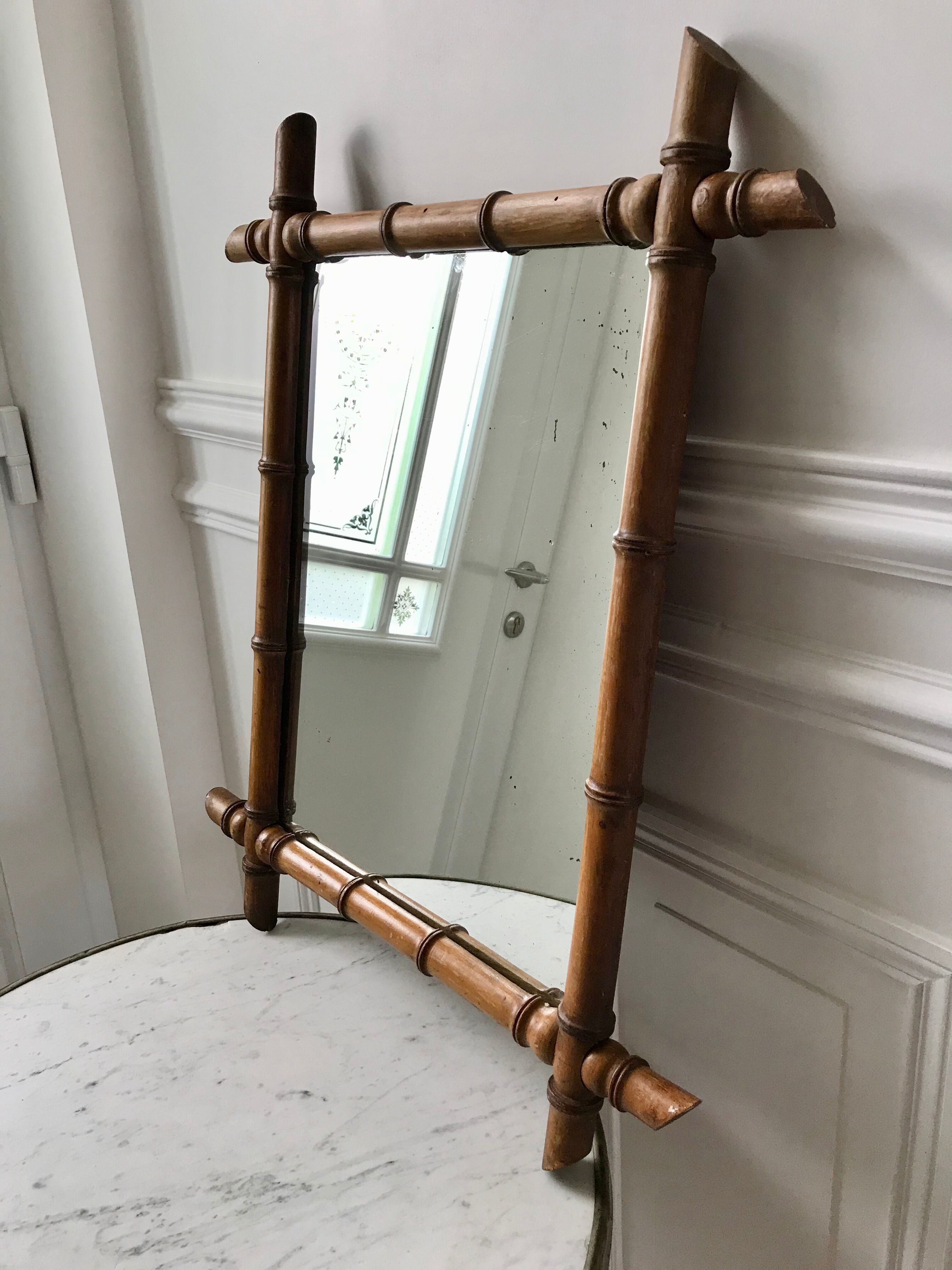 Wooden barber mirror style bamboo years 1920-1930 53 x 67 cm