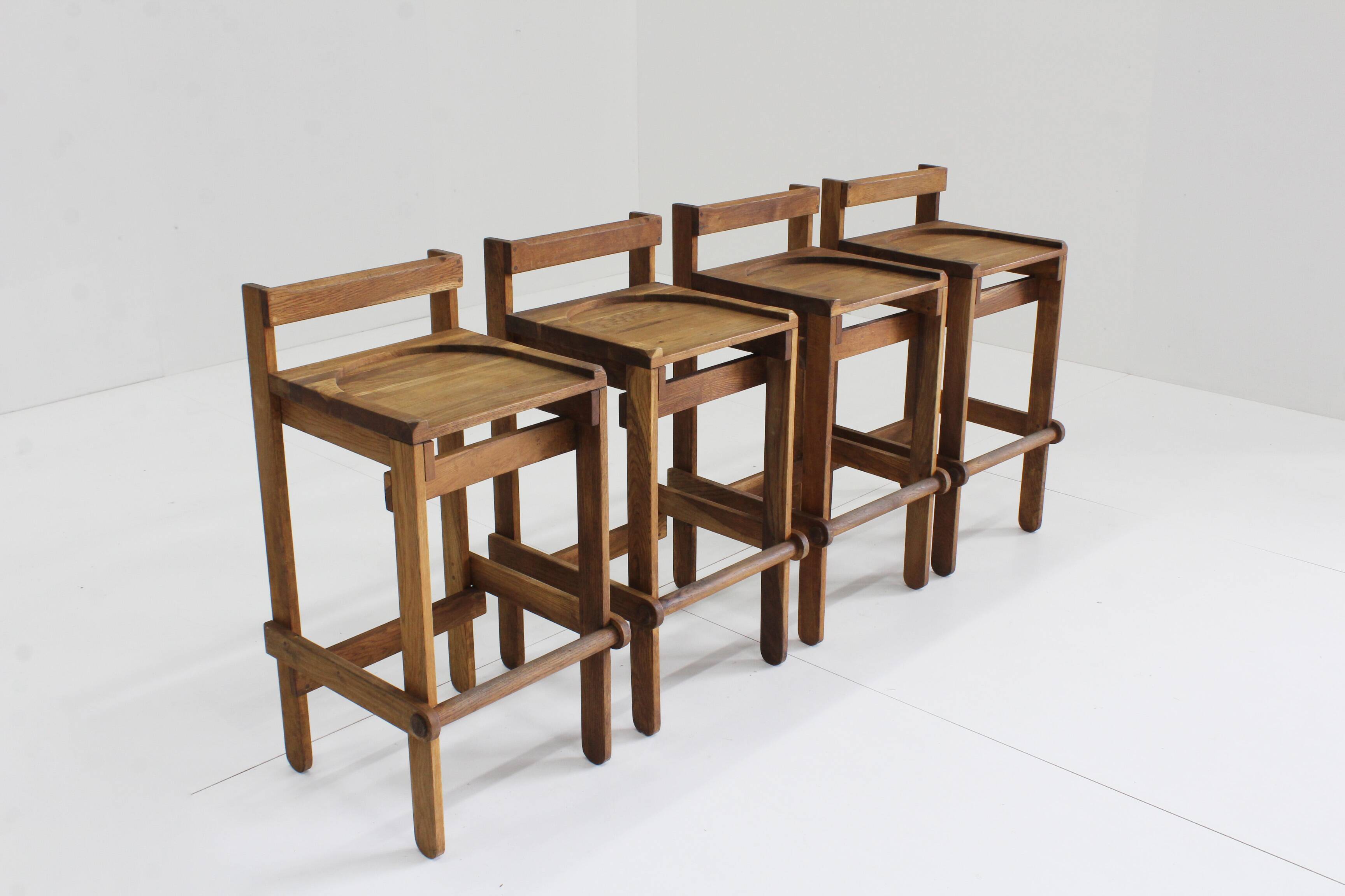 Vintage wooden bar stools 1960, set of 4